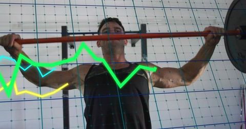 Midadult Athlete Lifting Barbell with Fitness Data Overlay Showing Strength Progress