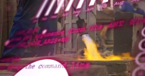 Metalworker controlling blowtorch with digital interface overlay