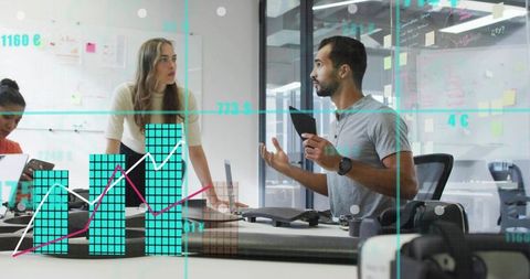 Innovative business collaboration in high-tech office environment