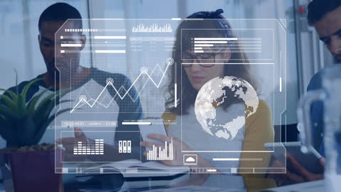 Collaborative Team Engaging with Digital Data Interface