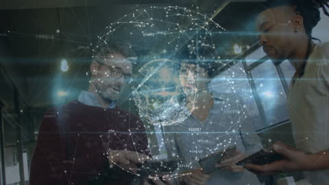 Diverse Professionals Analyzing Global Network