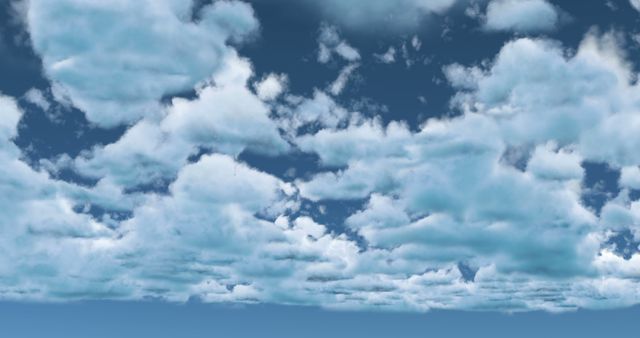 A serene sky filled with fluffy cumulus clouds, with copy space. Ideal for backgrounds or themes related to weather, tranquility, or nature.