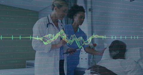 Medical Team Consulting Patient with Healthcare Technology in Hospital