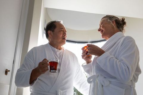 Senior Couple Enjoying Relaxing Tea Time in Spa Setting