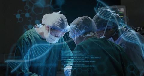 Surgical team and dna overlay in high-tech operating room