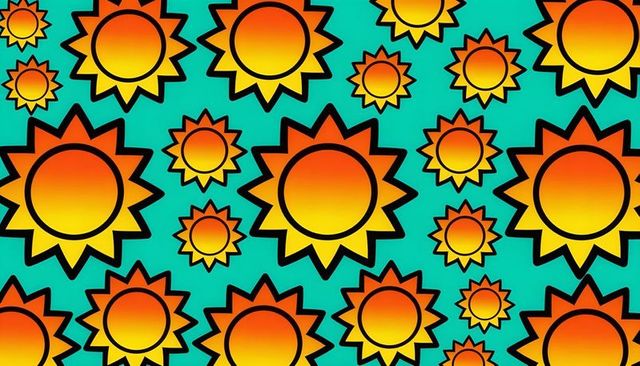 Repeating sunburst pattern featuring orange-red gradient centers on teal backdrop