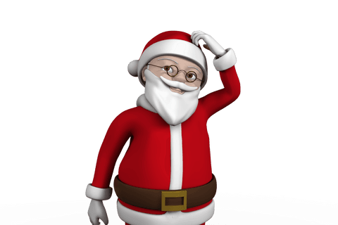 Cheerful Santa Claus Touching Hat on Transparent Background