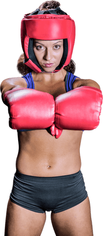 Transparent Woman with Bright Red Boxing Gloves Facing Camera
