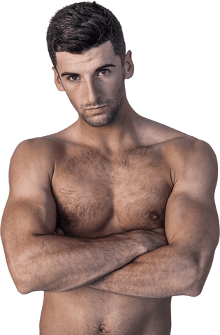Muscular Shirtless Man with Arms Crossed on Transparent Background