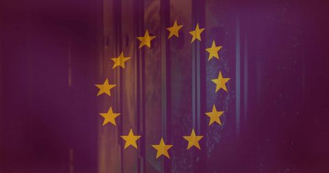 European Union Flag Superimposed on Digital Server Racks