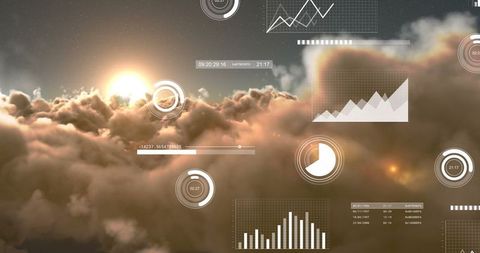Digital Data Visualization Against Scenic Cloud Backdrop
