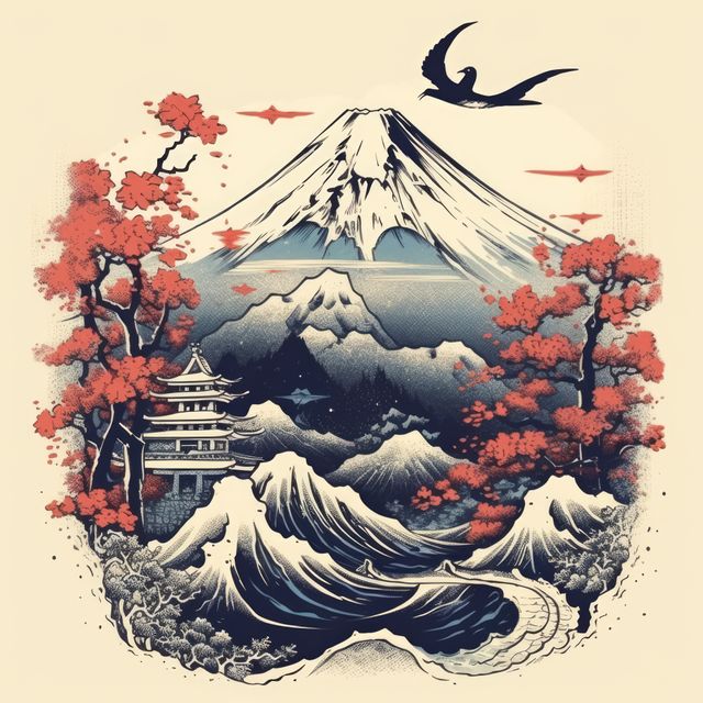 Landscape of mountain with water waves over temple, created using generative ai technology - Download Free Stock Photos Pikwizard.com