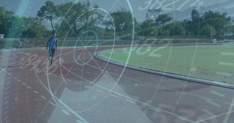 Runner Training on Track with Speedometer Graphic Overlay