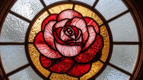Church Stained Glass Window Featuring Captivating Rose Motif