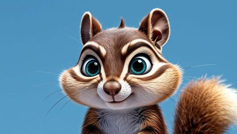 Cute cartoon chipmunk with teal eyes and bushy tail