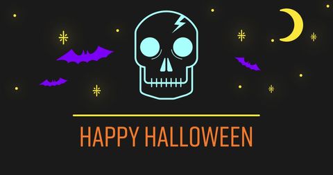 Neon Happy Halloween Design with Skull and Bats - Download Free Stock Images Pikwizard.com