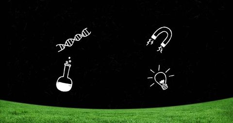 Science Education Icons on Abstract Black Background Illustrate Technology Concept