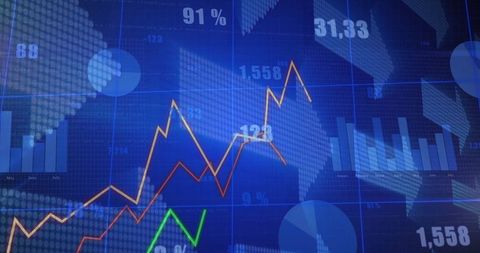 Finance analytics dashboard with graph reports on blue grid