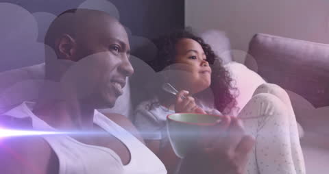 Father and Daughter Enjoying Meal in Digital Art Overlay