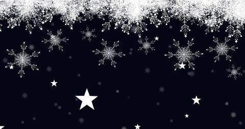 Falling Snowflakes and Stars on Black Winter Background