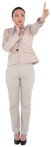 Transparent focused businesswoman pointing in professional attire