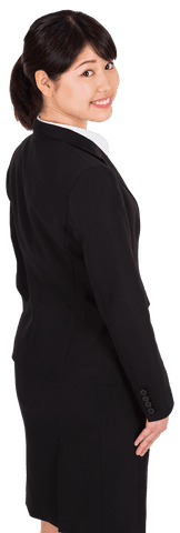 Smiling Asian Businesswoman Looking Back on Transparent Background