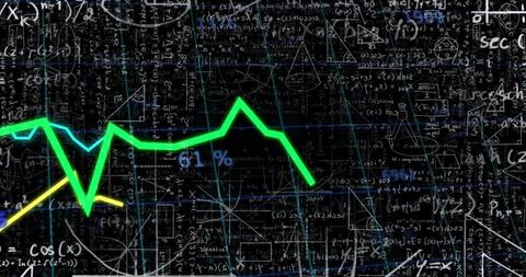Futuristic Data Visualization with Neon Trend Lines and Math Notations