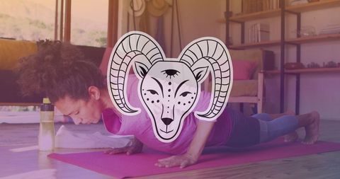 Aries Star Sign with Woman Exercising at Home