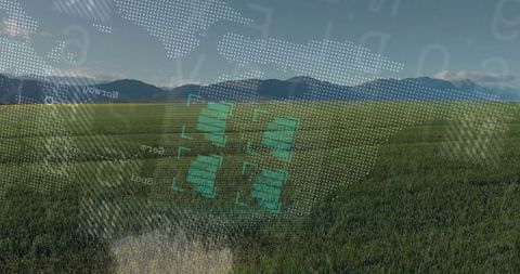 Digital application in agriculture over lush farmland