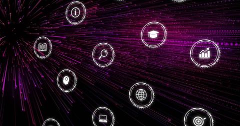 Glow of Neon Network Icons Over Dark Background - Download Free Stock Images Pikwizard.com