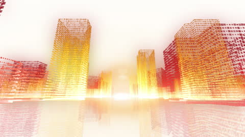 Abstract Digital Cityscape with Orange Hues