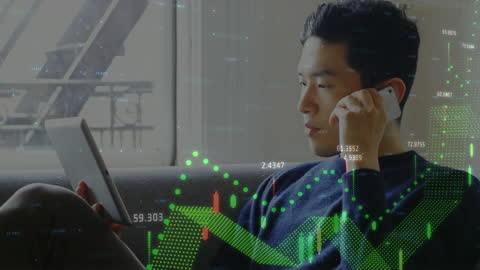 Businessman Analyzing Stock Market Data from Home Office