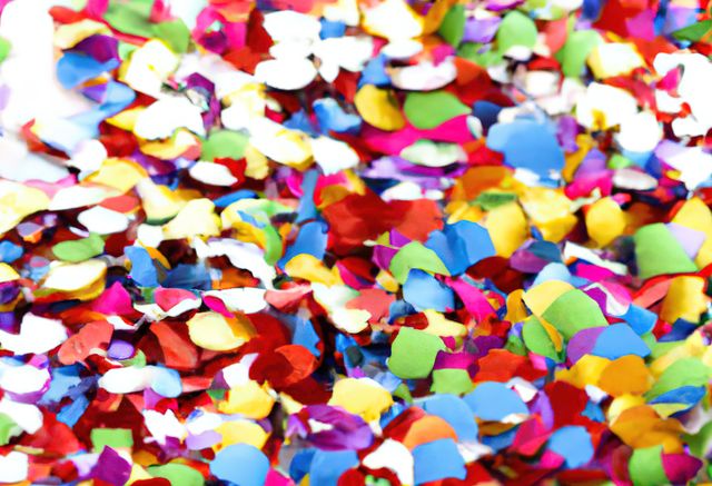Colorful, scattered confetti pieces creating a vibrant, joyful atmosphere, ideal for celebrations, parties, and festive decorations. Perfect for use in invitation designs, event promotions, birthday cards, and holiday advertising.