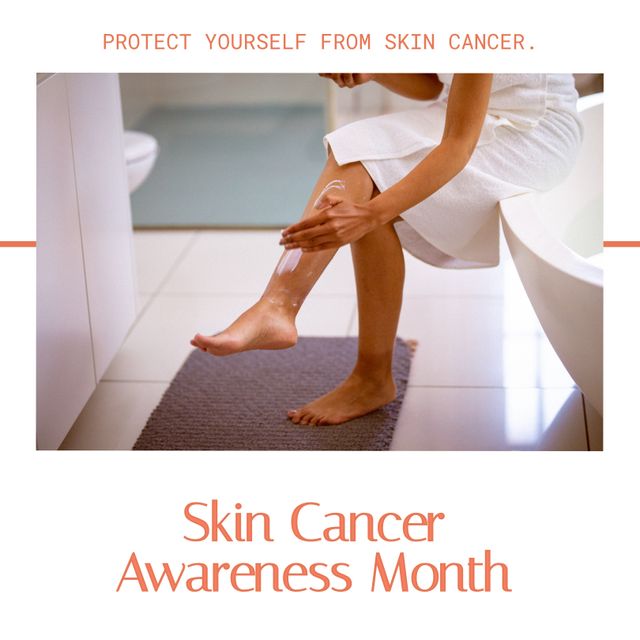 Biracial Woman Applying Body Lotion for Skin Cancer Awareness Month - Download Free Stock Templates Pikwizard.com