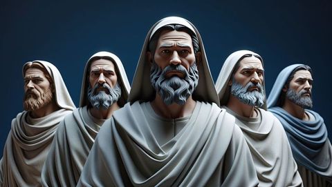 Spiritual pharisees: bearded men in grey and blue hooded robes