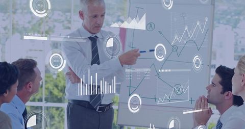 Business presentation with data analytics visualization collaboration