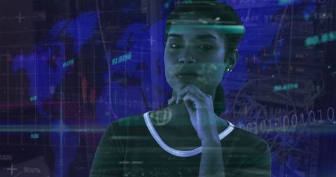 It specialist analyzing data with holographic display