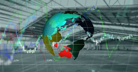 Global finance concept with digital globe and market charts