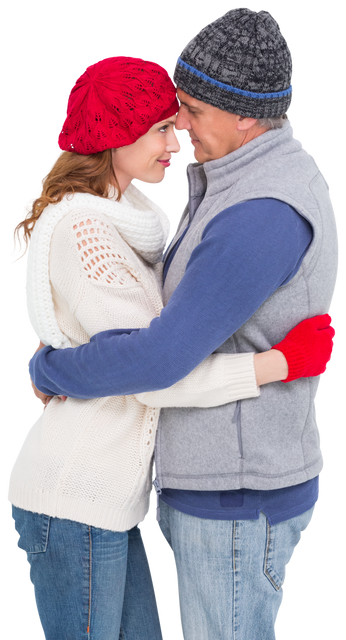 Romantic Couple Hugging in Warm Winter Clothing on Transparent Background - Download Free Stock Videos Pikwizard.com