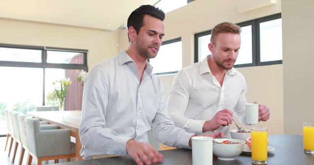 Two Businessmen Having Breakfast Together in Modern Kitchen - Download Free Stock Images Pikwizard.com