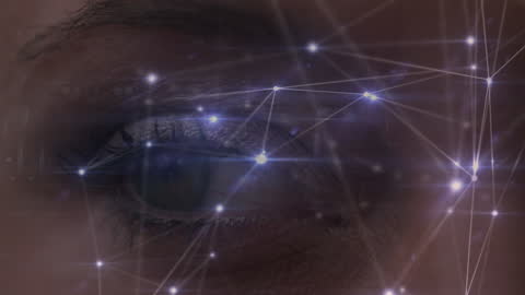 Digital Connections Overlay Caucasian Woman's Eye
