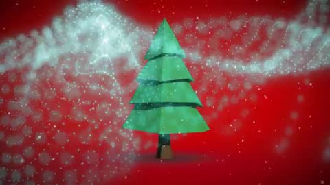 Low-Poly Christmas Tree with Swirling Luminous Particle Ribbon and Snowfall - Animated Loop
