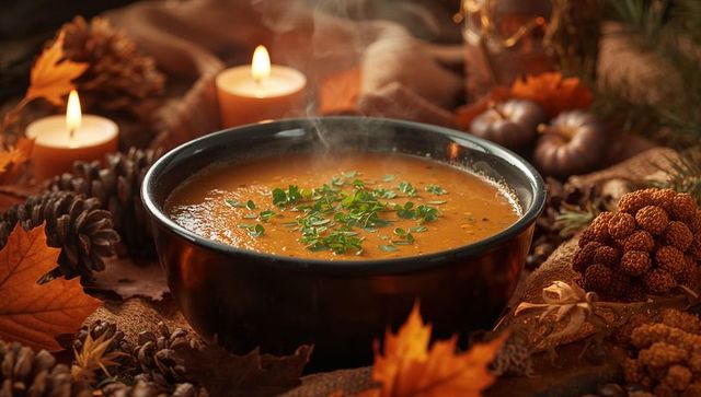 Autumn Harvest Soup in Cozy Rustic Atmosphere