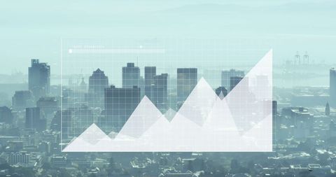 growing graph overlaying cityscape suggests economic growth - Download Free Stock Images Pikwizard.com