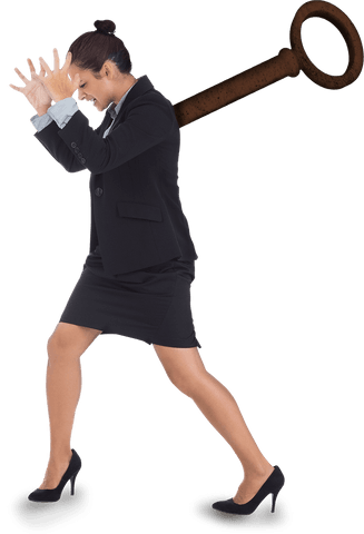 transparent background of stressed businesswoman with wind-up key - Download Free Stock Videos Pikwizard.com
