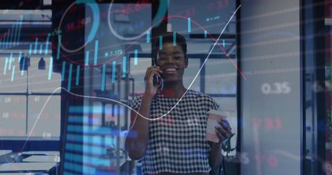 Confident Businesswoman Communicating in Modern Financial Workspace