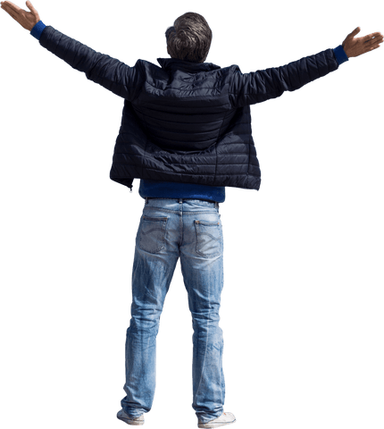 Transparent Rear View Male with Raised Arms Embracing Freedom