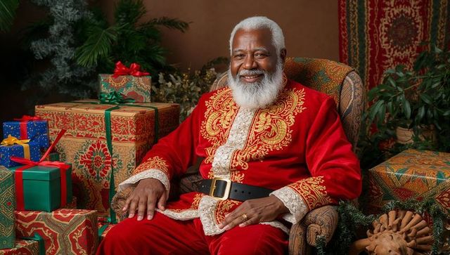 Santa Claus Theme with Stylish Senior in Festive Armchair