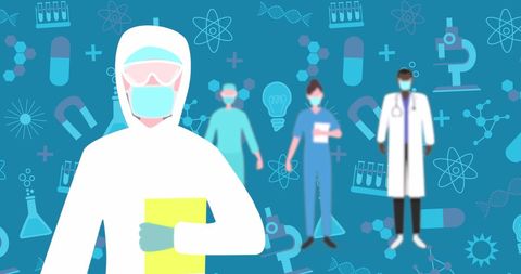 Medical Professionals with Masks and Scientific Symbols - Download Free Stock Images Pikwizard.com