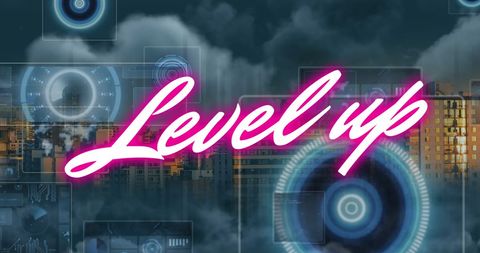 Level Up Technology Over Digital Cityscape - Download Free Stock Images Pikwizard.com